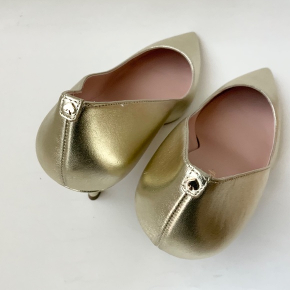 Kate Spade Sonia Gold Leather Pointed Toe Pumps Stiletto Heels Dress Shoes 8.5 - Picture 8 of 16